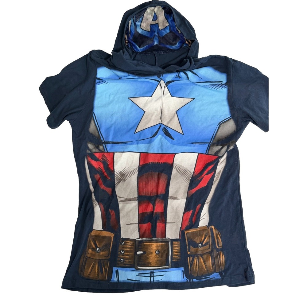 Marvel Navy Blue Captain America Hoodie T Build In Mesh Eye Mask Size L